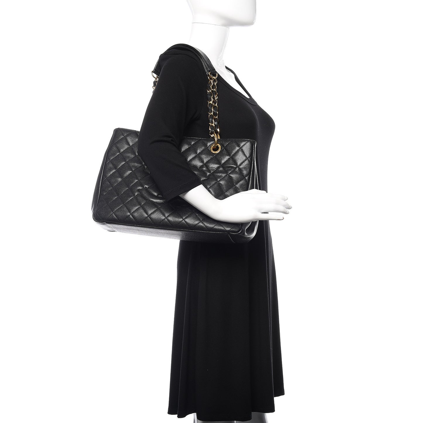 Caviar Quilted Grand Shopping Tote GST Black