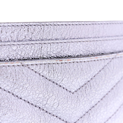 Saint Laurent Metallic Crackled Calfskin Matelasse Chevron Monogram Credit Card Case Silver 8 of 9