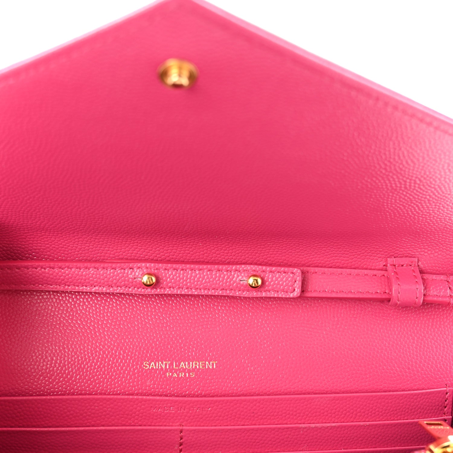 Saint Laurent Grain De Poudre Matelasse Chevron Monogram Chain Wallet Lipstick Fuchsia 6 of 9