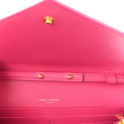 Saint Laurent Grain De Poudre Matelasse Chevron Monogram Chain Wallet Lipstick Fuchsia 6 of 9