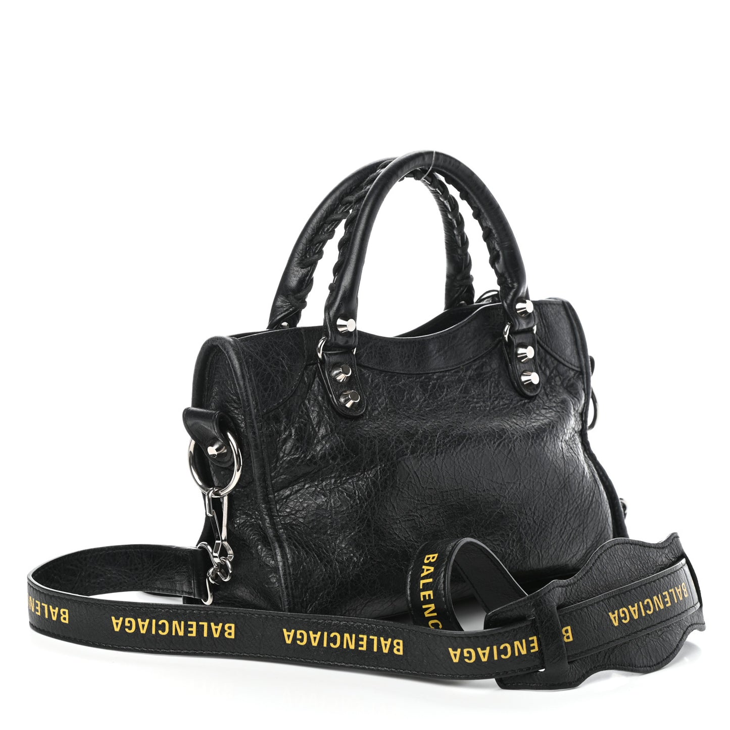 Agneau Classic Silver Hardware Mini City Logo Strap Black Jaune Soleil