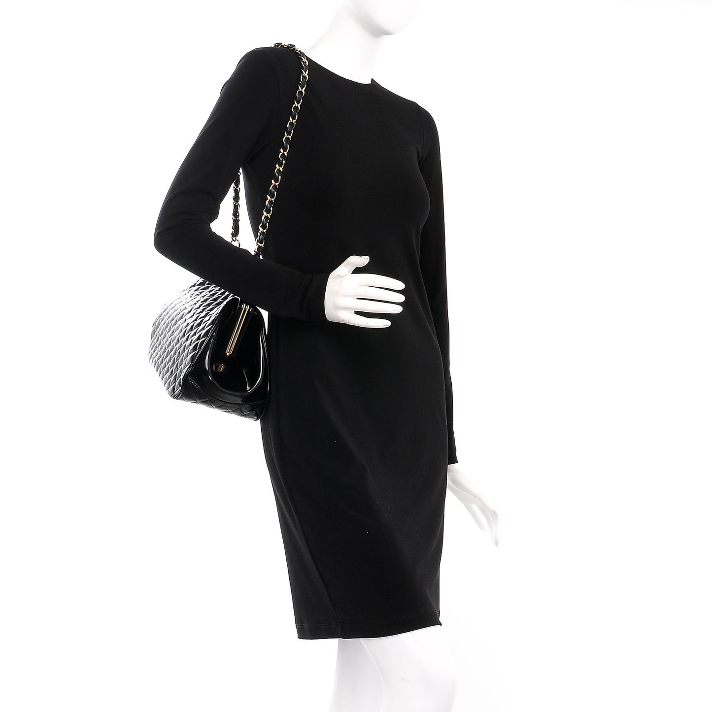 Glazed Calfskin Quilted Small Mademoiselle Frame Bag Black