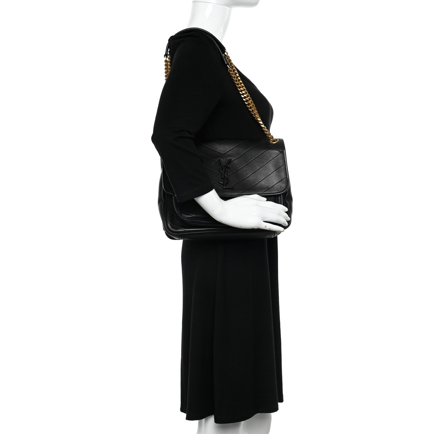Saint Laurent Lambskin Matelasse Monogram Medium Niki Chain Satchel Black 2 of 9