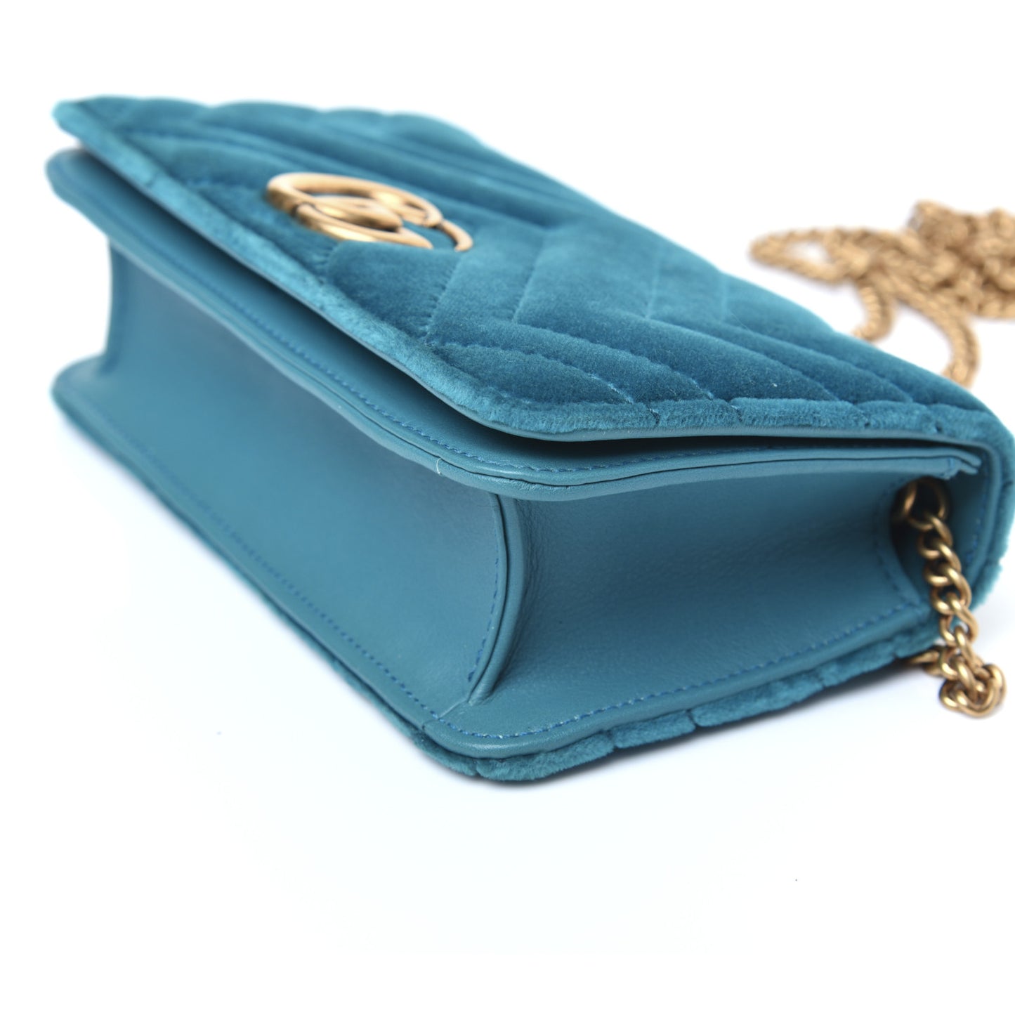 Velvet Matelasse GG Marmont Mini Bag Pavone Cyan