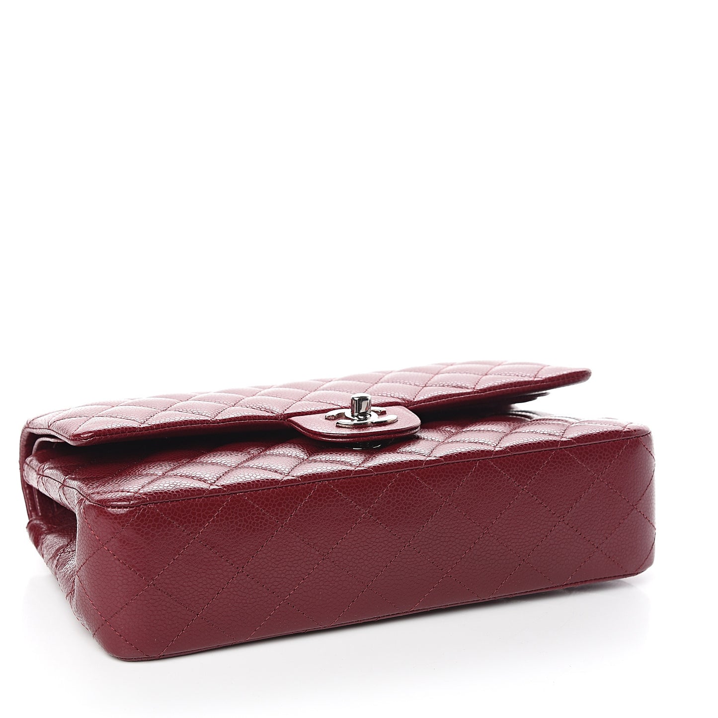 Caviar Quilted Medium Double Flap Dark Red