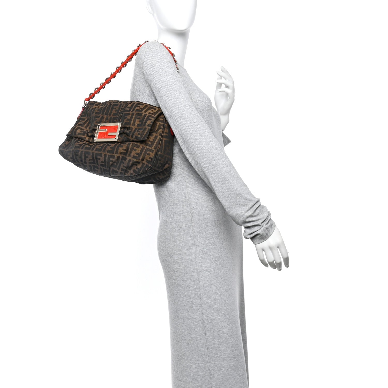 Fendi Zucca Patent Mia Shoulder Flap Tabasco Red 2 of 11