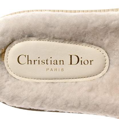 Christian Dior Shearling Canvas Embroidered Dway 10mm Slide Sandals 39 Natural Deep Blue 6 of 10