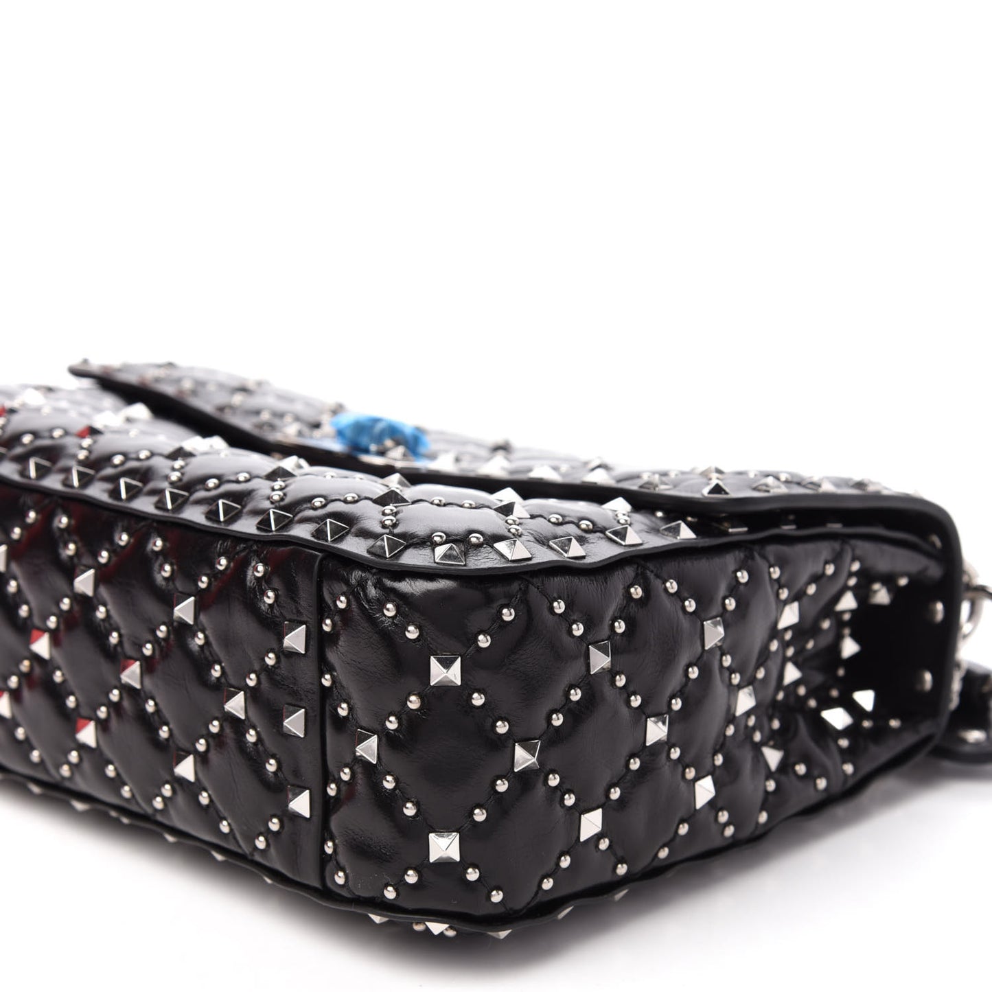 Lambskin Beaded Medium Rockstud Spike Shoulder Bag Black