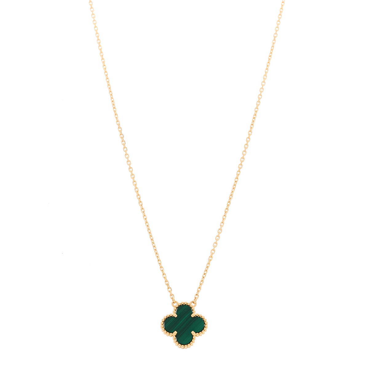 18K Yellow Gold Malachite Vintage Alhambra Pendant Necklace