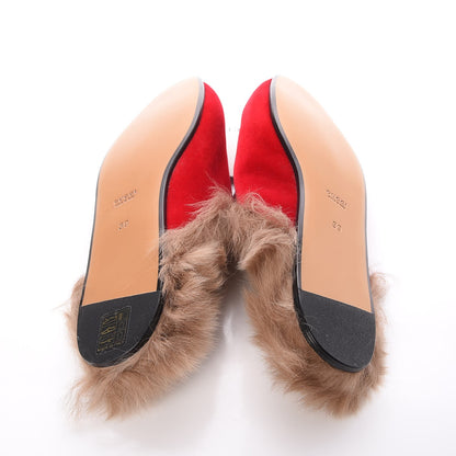 Gucci Velvet Fur Womens Princetown Slippers 39 Hibiscus Red 6 of 7