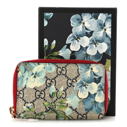 Gucci GG Supreme Monogram Blooms Zip Around Card Case Wallet Beige Blue Navy Hibiscus Red Beige Blue Navy Hibiscus Red 9 of 9