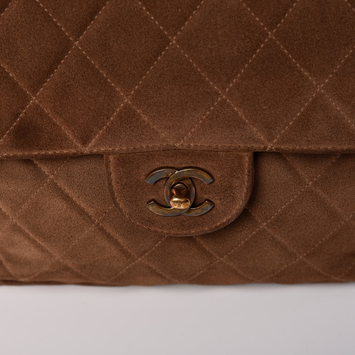 Suede Quilted Jumbo Single Flap Brown