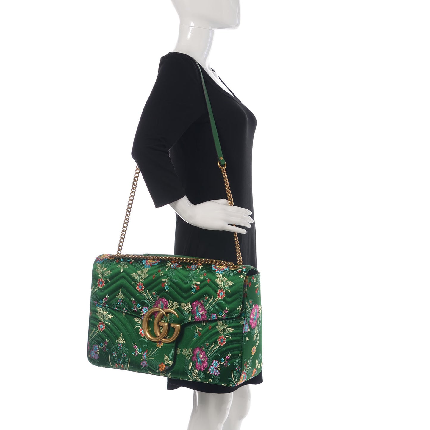 Jacquard Matelasse Floral Maxi GG Marmont Top Handle Shoulder Bag Green Multicolor