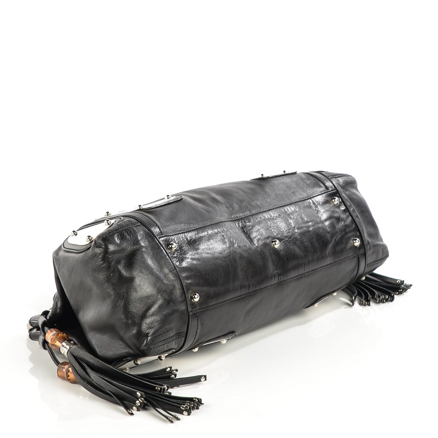 Calfskin Medium Race Bamboo Top Handle Bag Black
