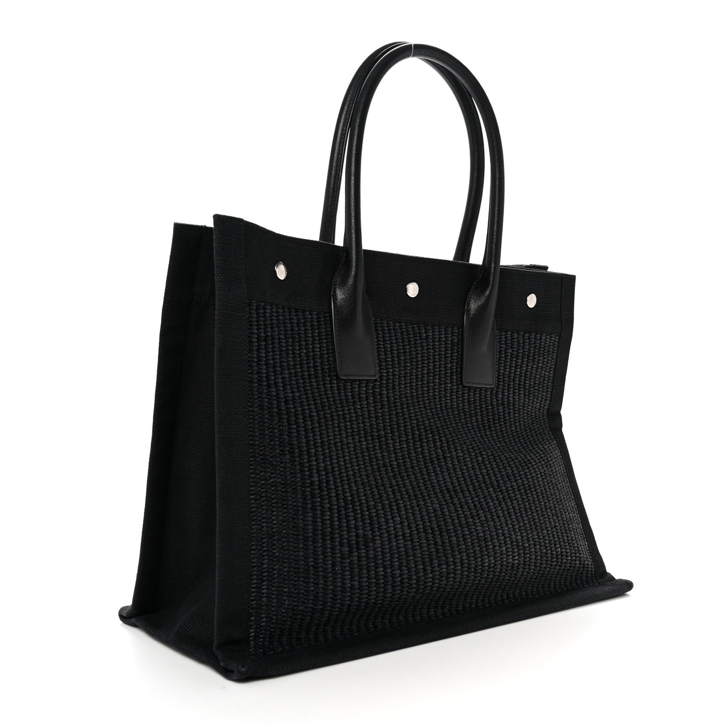 Raffia Linen Calfskin Small Rive Gauche Tote Black