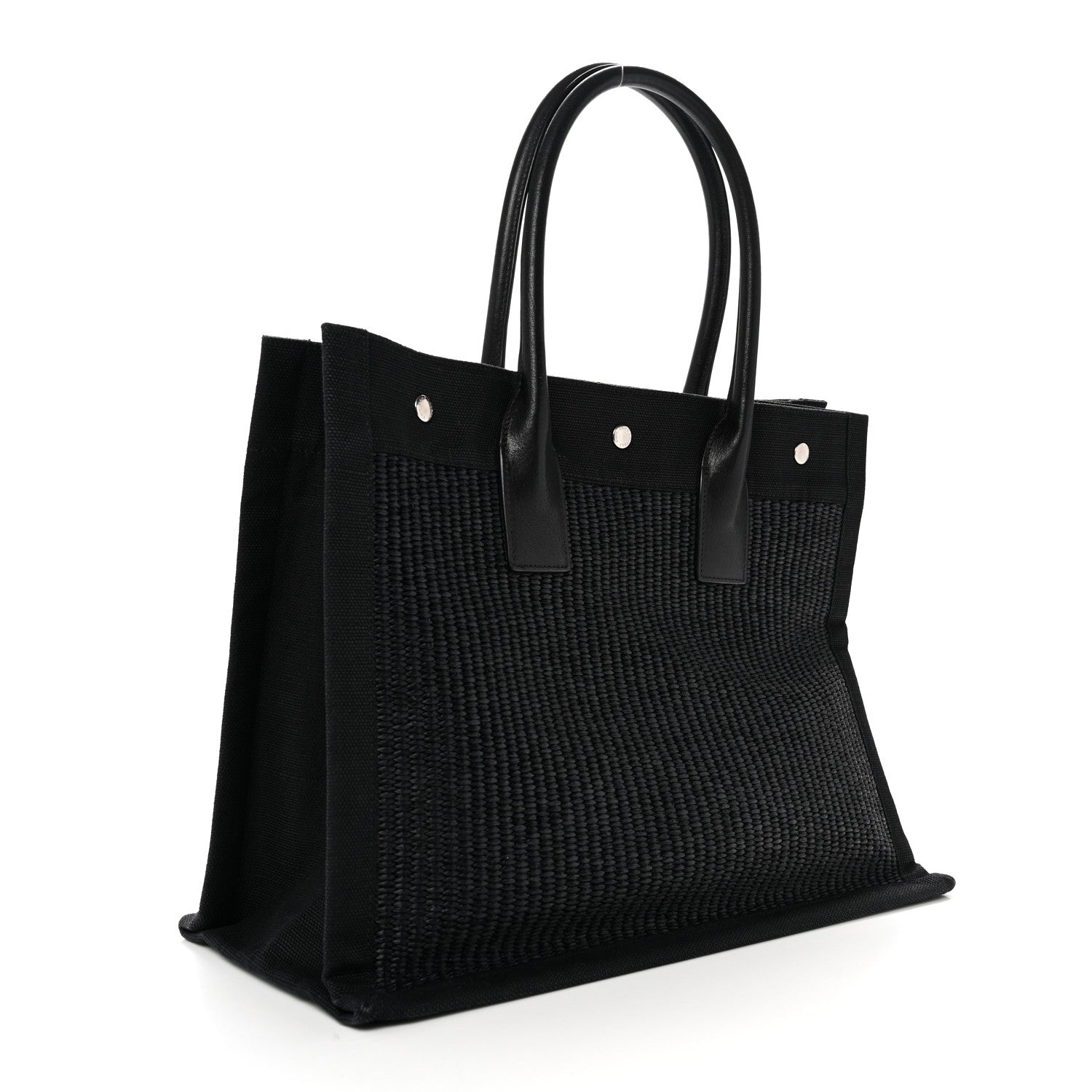 Saint Laurent Raffia Linen Calfskin Small Rive Gauche Tote Black 3 of 14