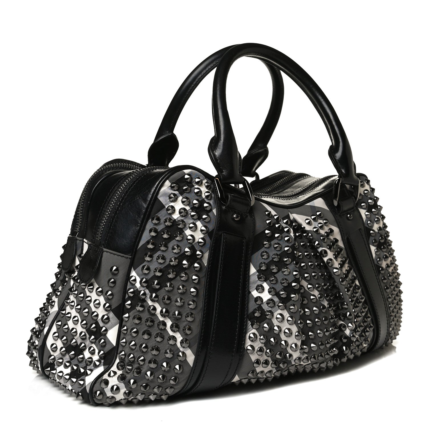 Burberry Nylon Beat Check Studded Satchel Black 3 of 18