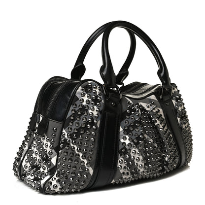 Burberry Nylon Beat Check Studded Satchel Black 3 of 18