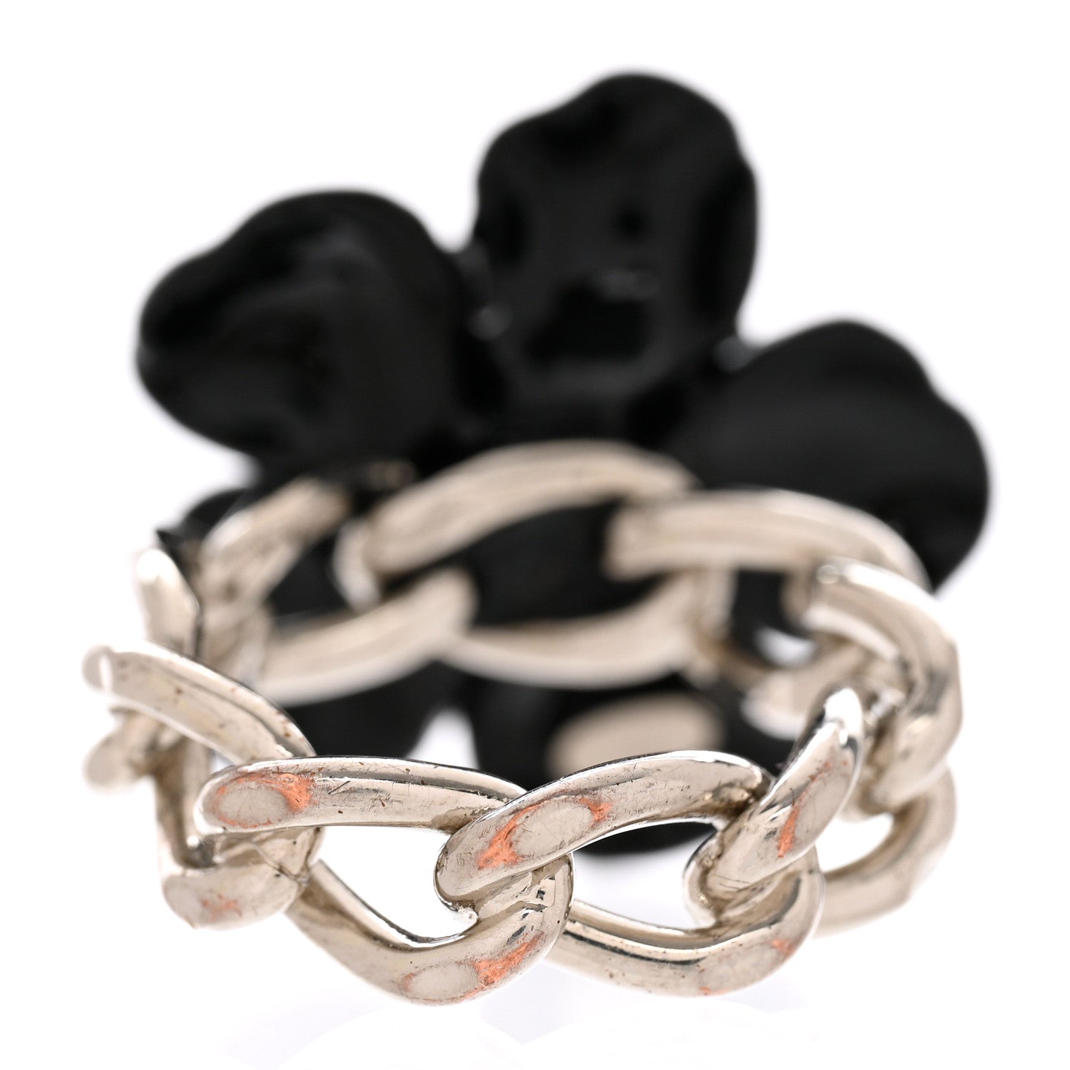 Chanel Palladium Resin CC Camellia Ring 7.5 Black 4 of 5