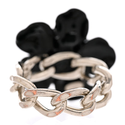 Chanel Palladium Resin CC Camellia Ring 7.5 Black 4 of 5