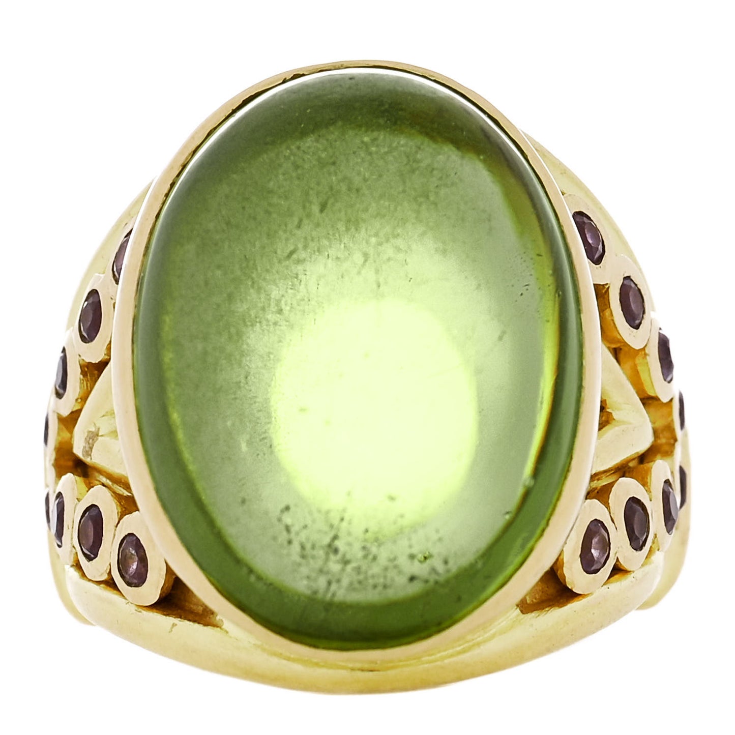 19K Yellow Gold Peridot Pink Sapphire Cabochon Ring 53 6.5