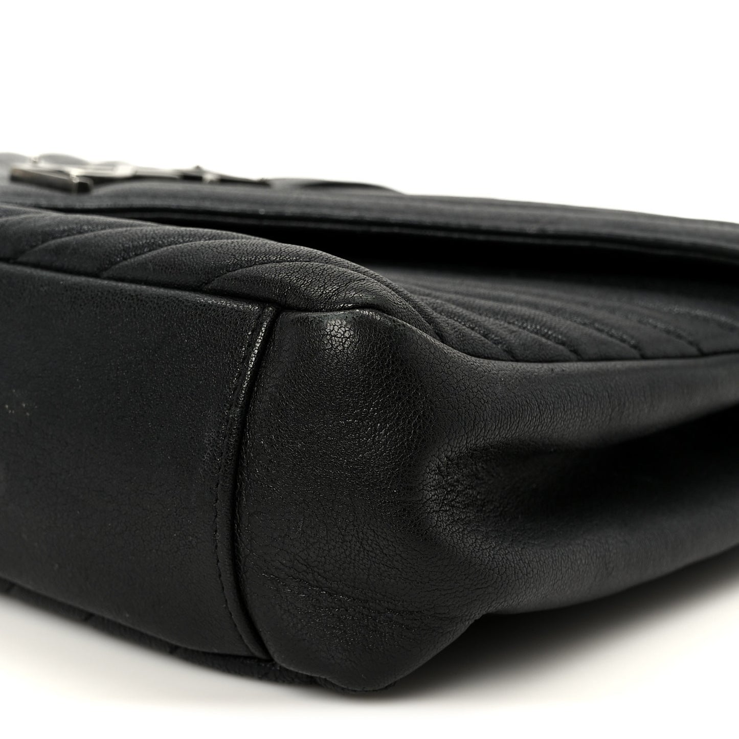Sheepskin Matelasse Chevron Monogram Large College Satchel Black