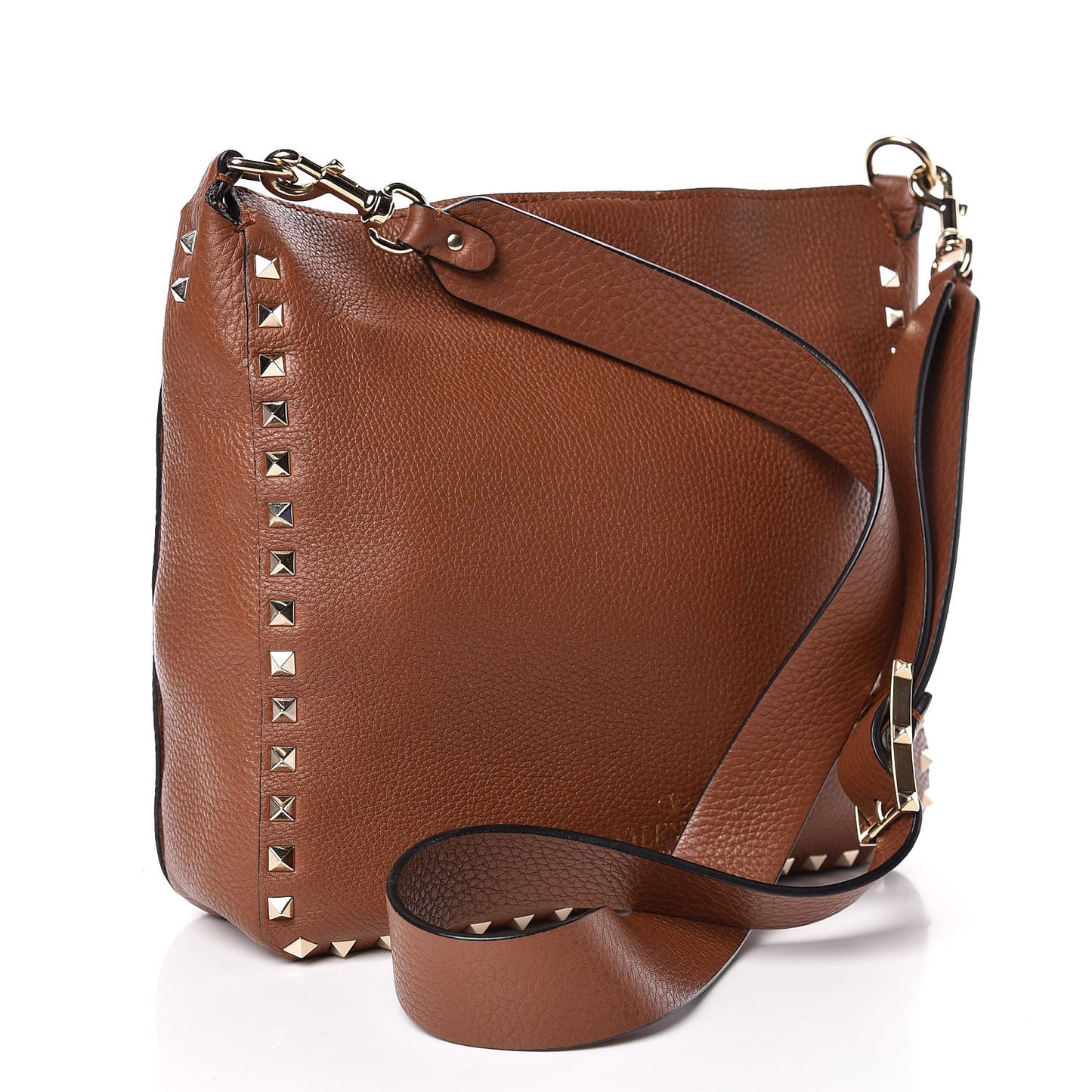 Calfskin Small Rockstud Flip-Lock Messenger Bag Brown
