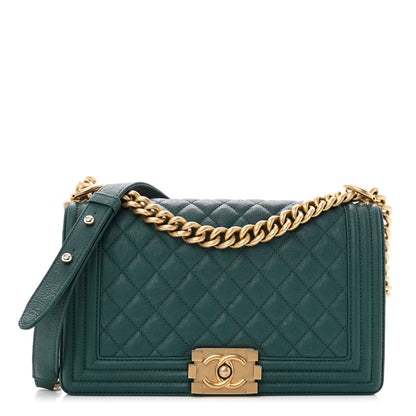 Chanel Caviar Quilted Medium Boy Flap Dark Green 1 of 12