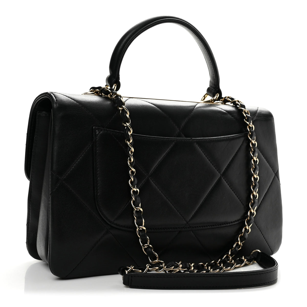 Lambskin Quilted Medium Trendy CC Flap Dual Handle Bag Black