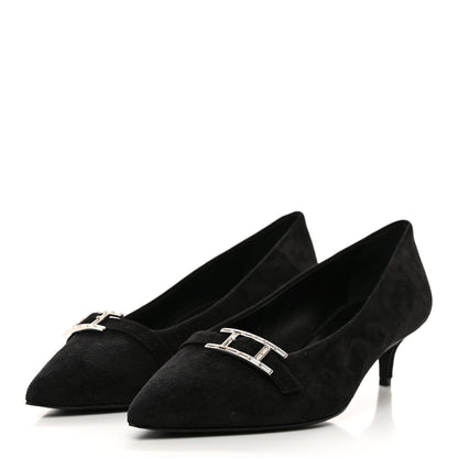 Hermes Suede Goatskin Blush 40 Pumps 37 Black 3 of 9