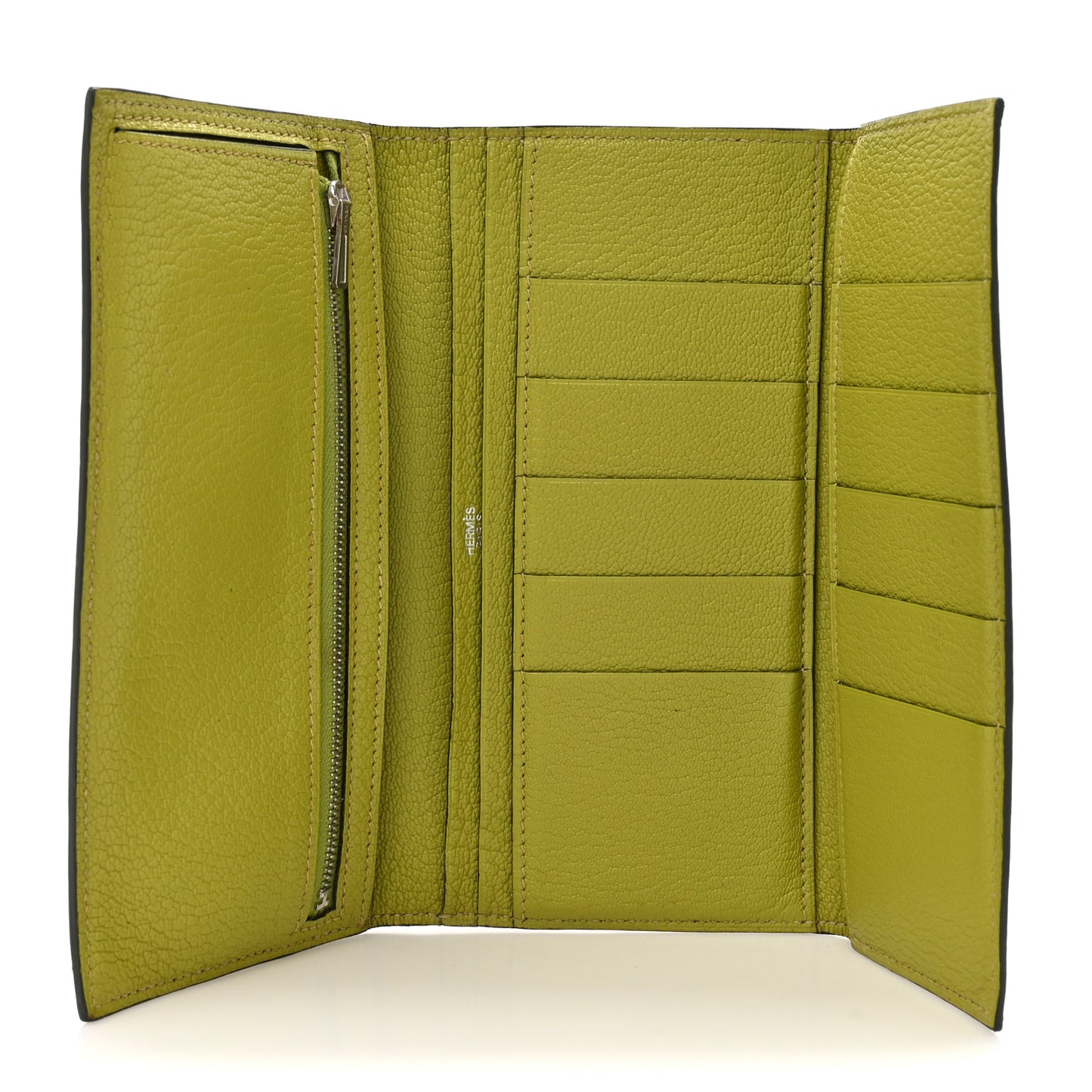 Chevre Mysore Tri-Fold Bearn Wallet Vert Anis