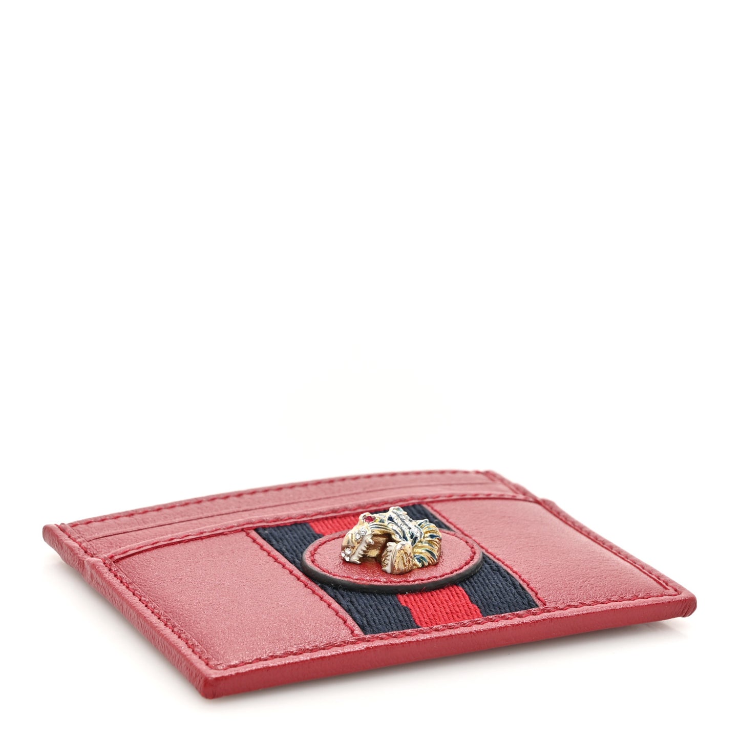 Calfskin Web Rajah Card Holder Red