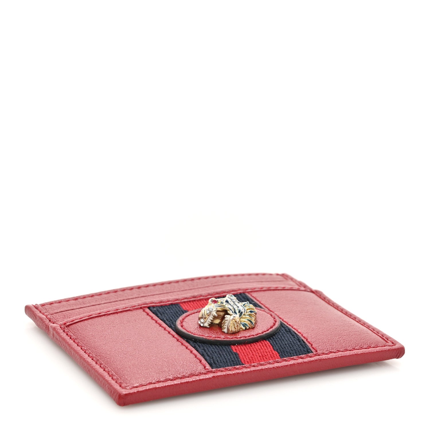 Gucci Calfskin Web Rajah Card Holder Red 4 of 7