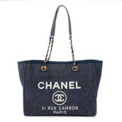 Chanel Canvas Small Deauville Tote Dark Blue 1 of 8