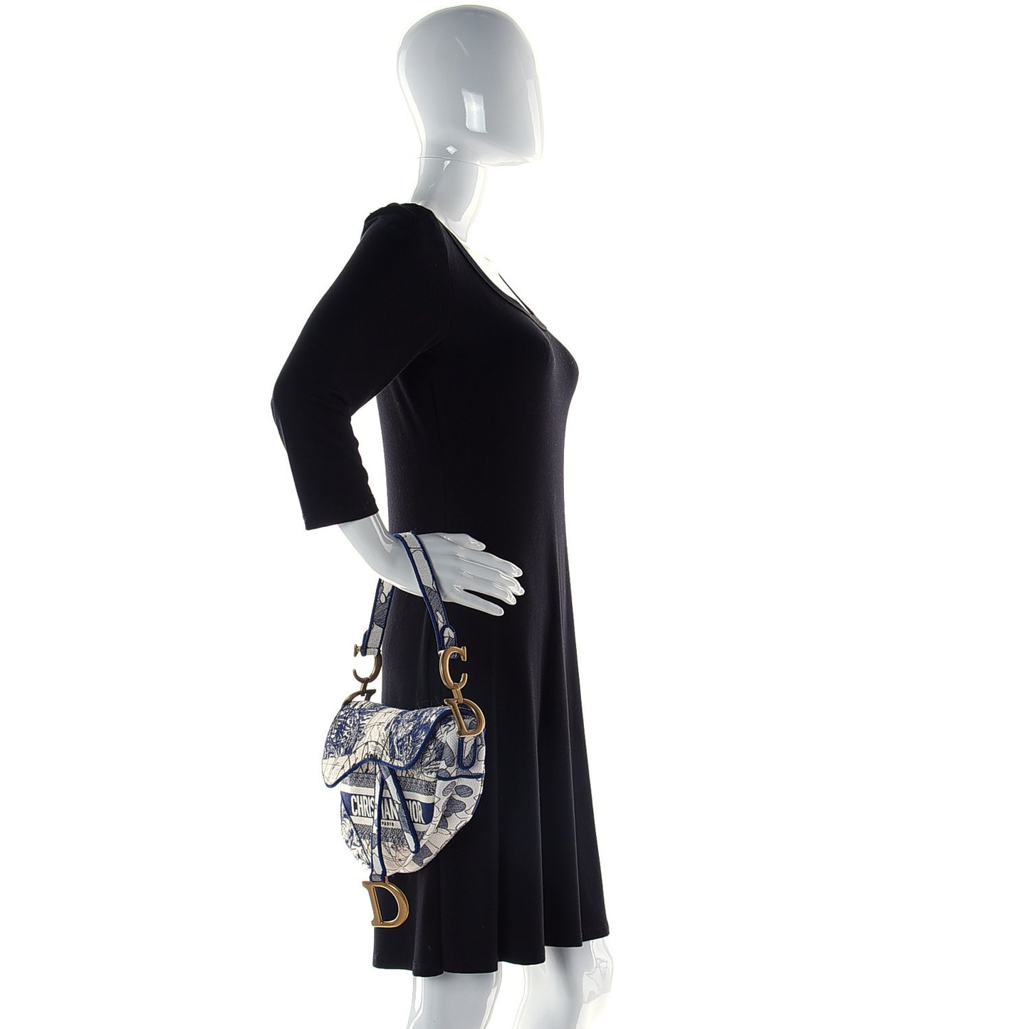 Canvas Embroidered Around the World Saddle Bag Blue