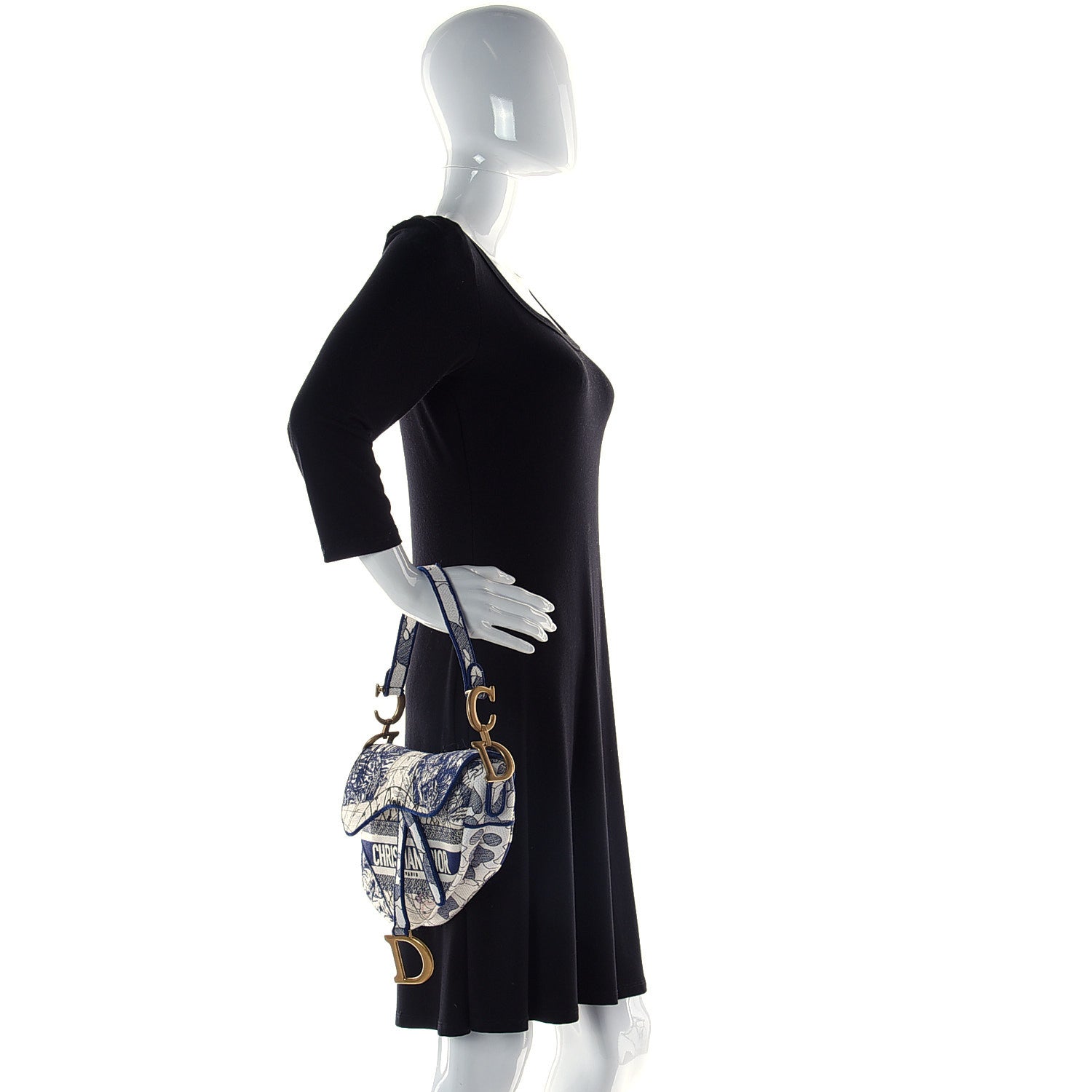 Christian Dior Canvas Embroidered Around the World Saddle Bag Blue 2 of 11