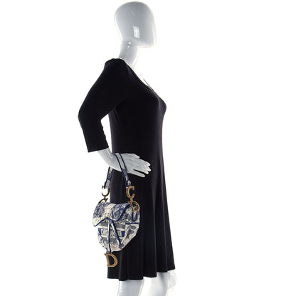 Christian Dior Canvas Embroidered Around the World Saddle Bag Blue 2 of 11