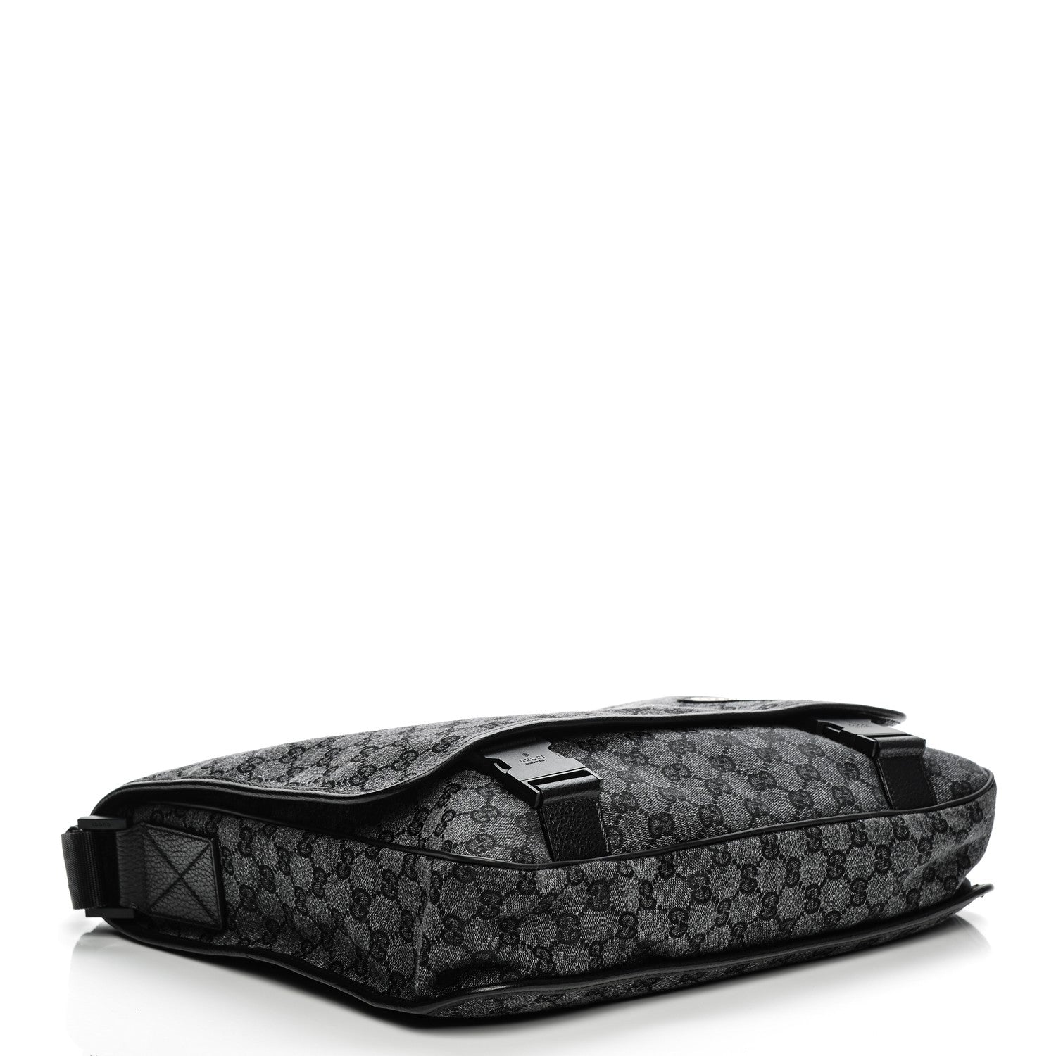 Gucci Denim Monogram Hysteria Double Buckle Flap Messenger Bag 4 of 8