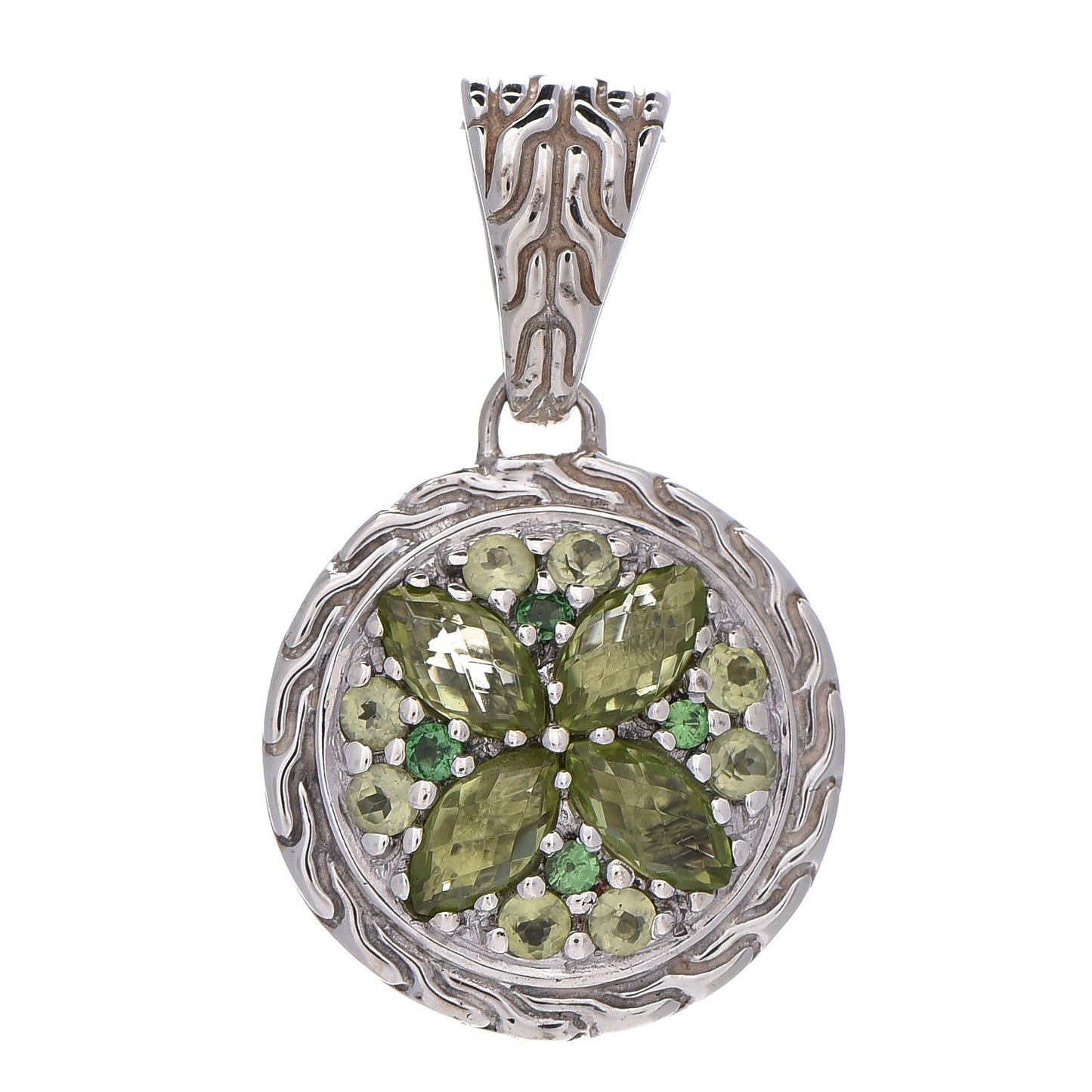 Sterling Silver Peridot Tsavorite Batu Kawung Pendant
