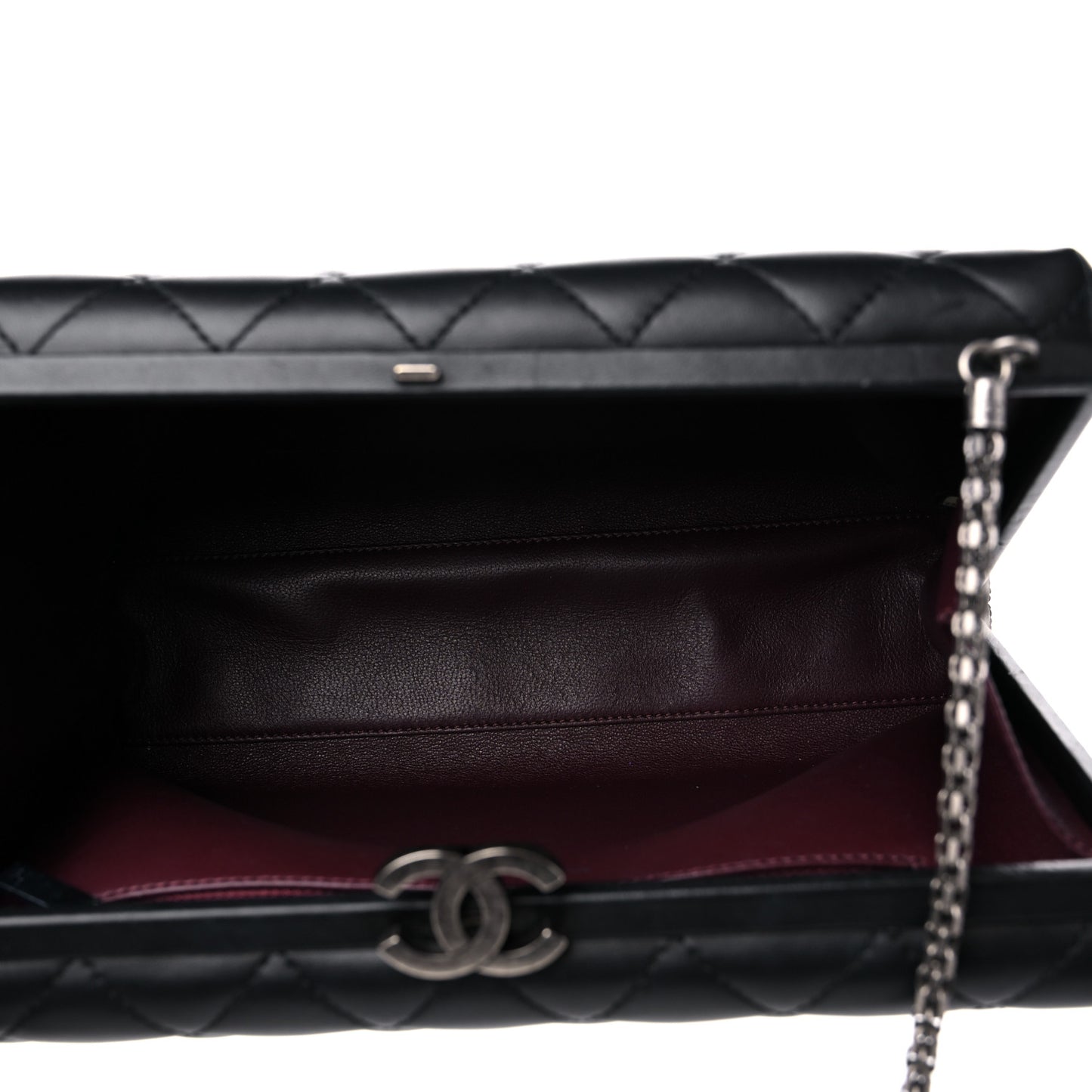 Lambskin Quilted Kisslock Minaudiere Black