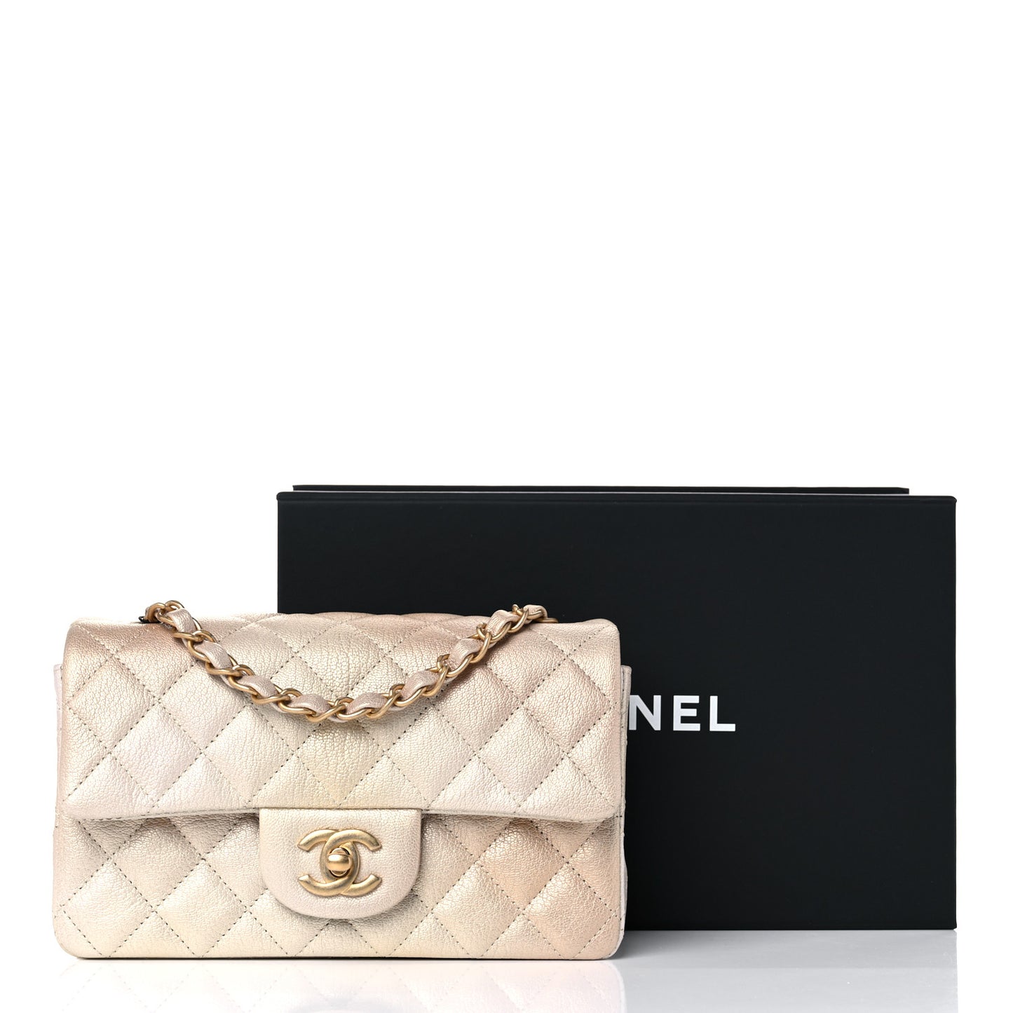 Metallic Goatskin Quilted Mini Rectangular Flap Gold