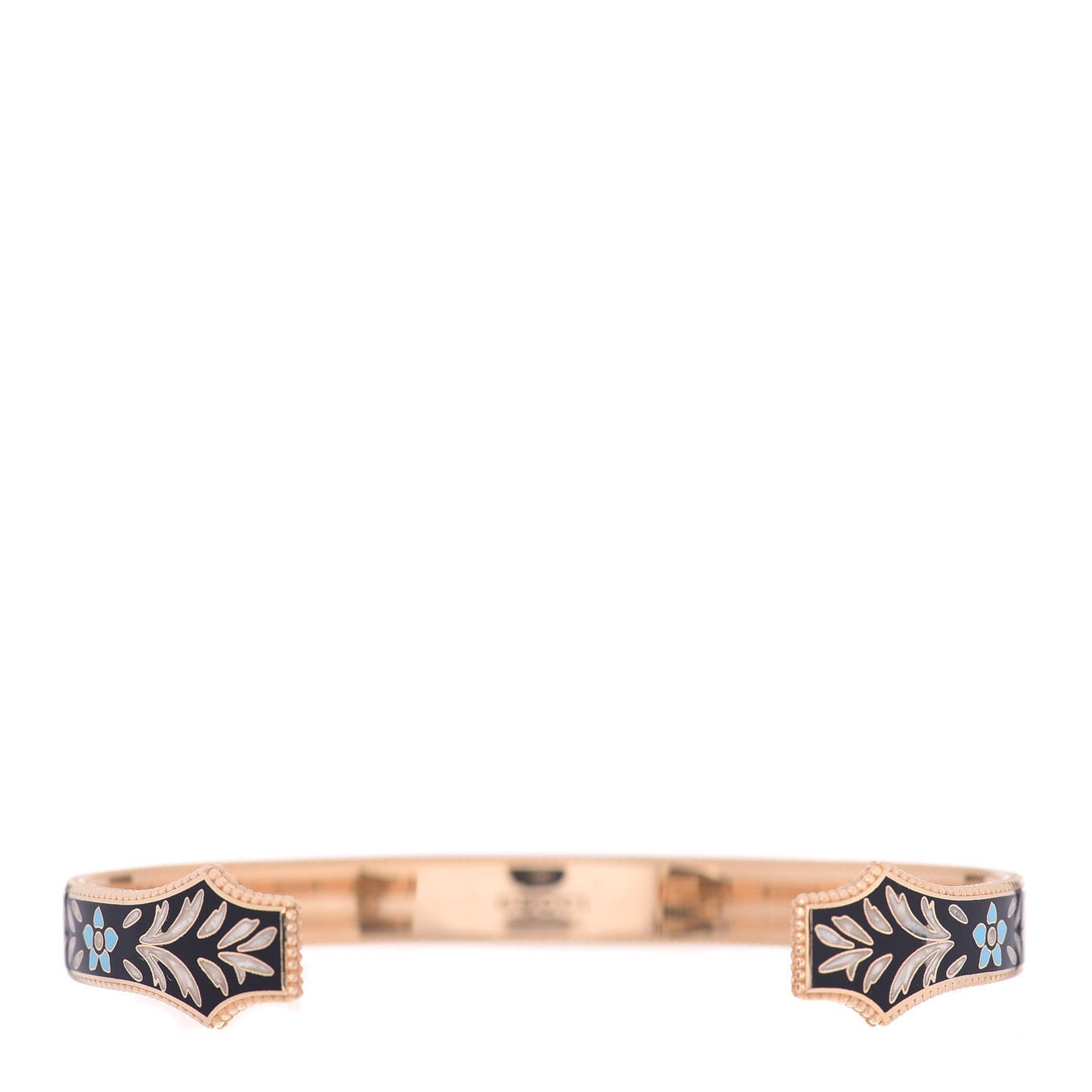 18K Yellow Gold Black Enamel Icon Blooms Cuff Bracelet