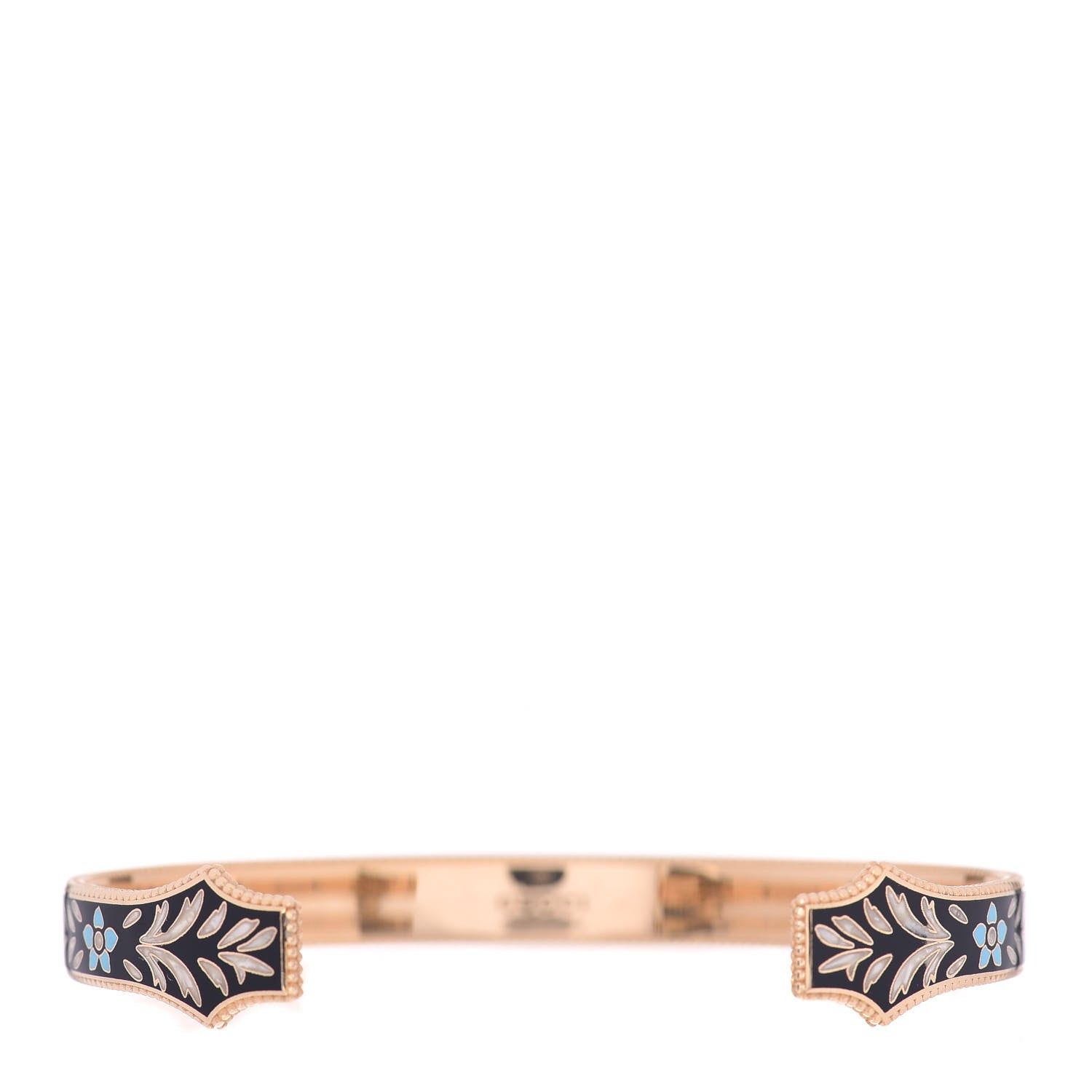 Gucci 18K Yellow Gold Black Enamel Icon Blooms Cuff Bracelet 3 of 4