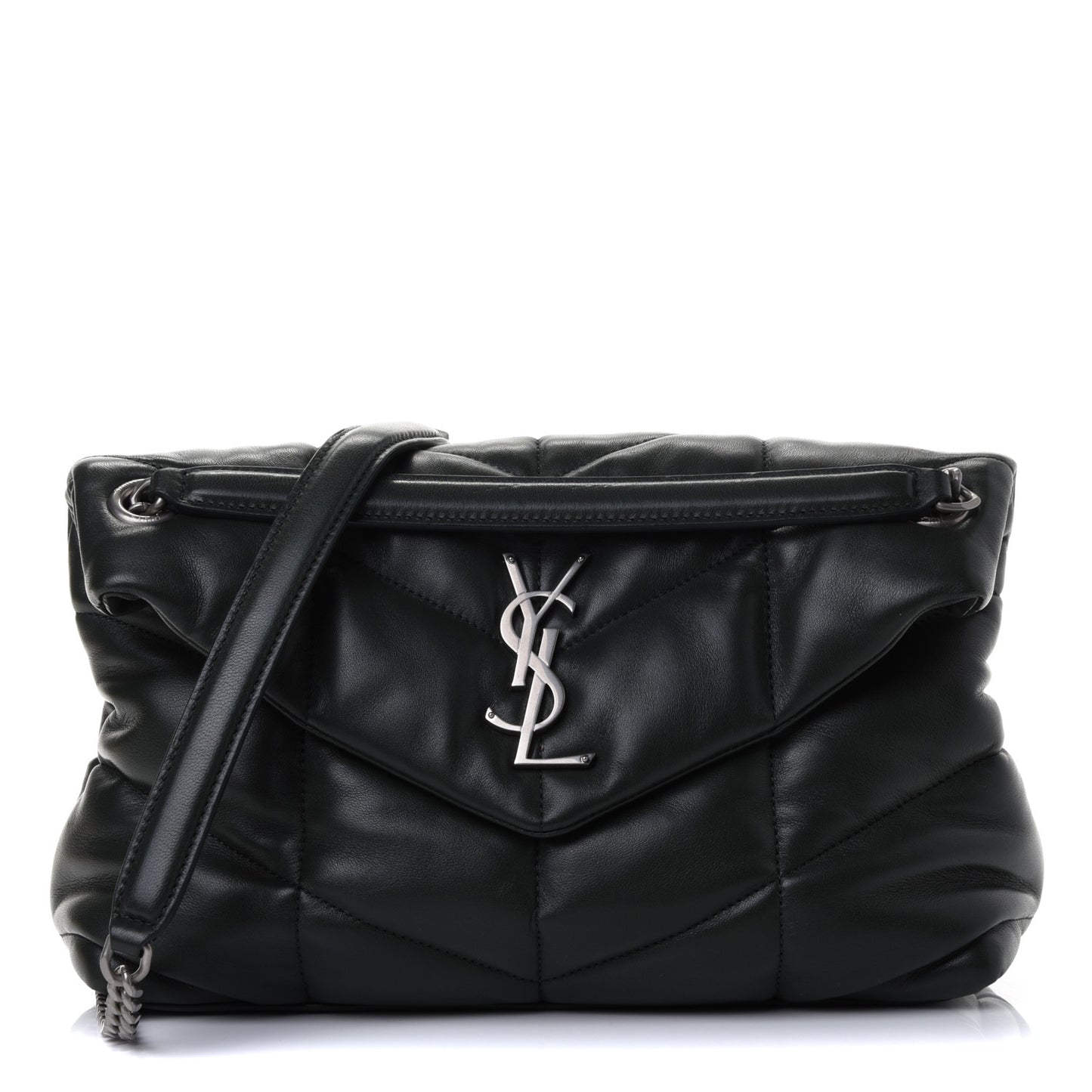 Lambskin Quilted Small Loulou Puffer Monogram Chain Satchel Dark Green