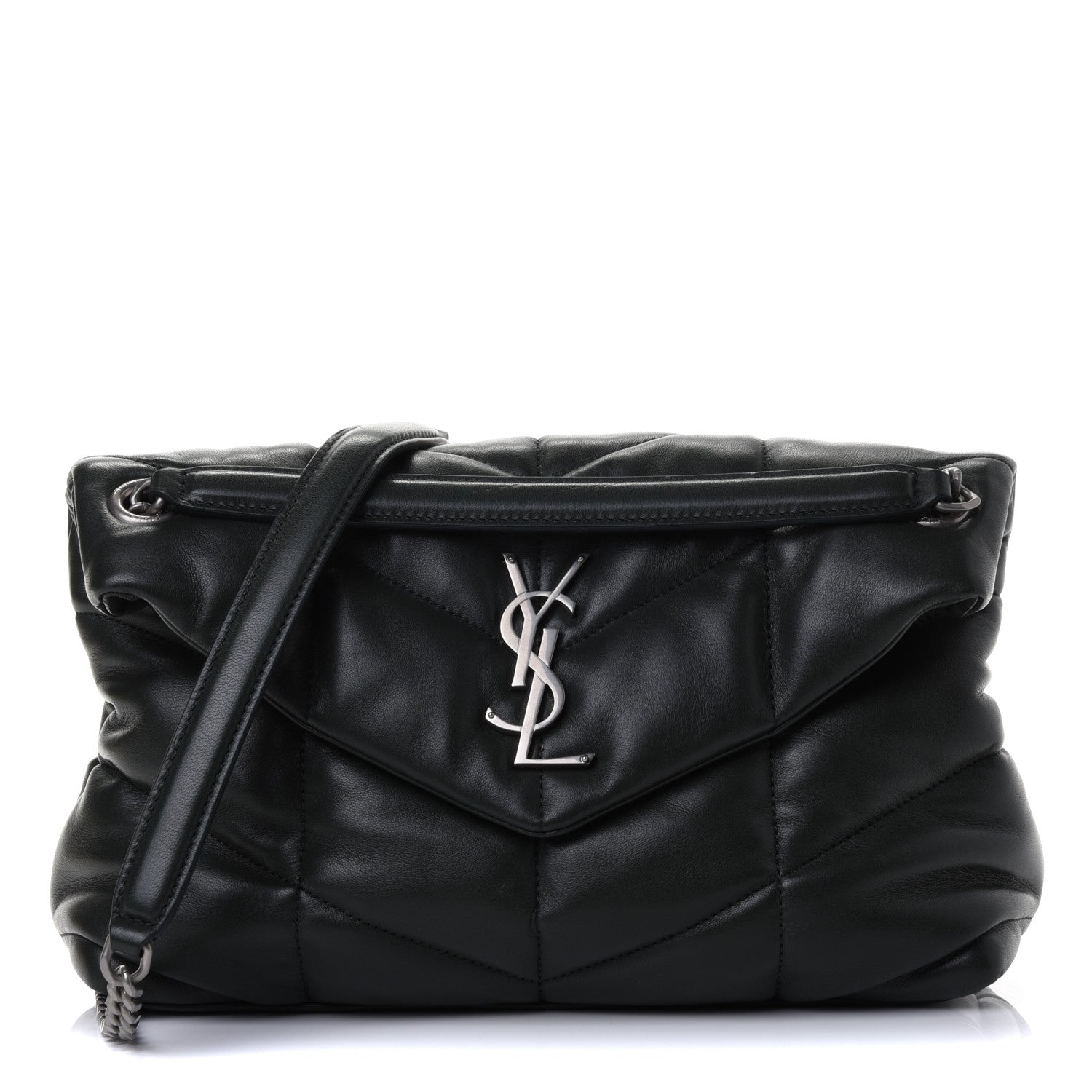 Saint Laurent Lambskin Quilted Small Loulou Puffer Monogram Chain Satchel Dark Green 1 of 4