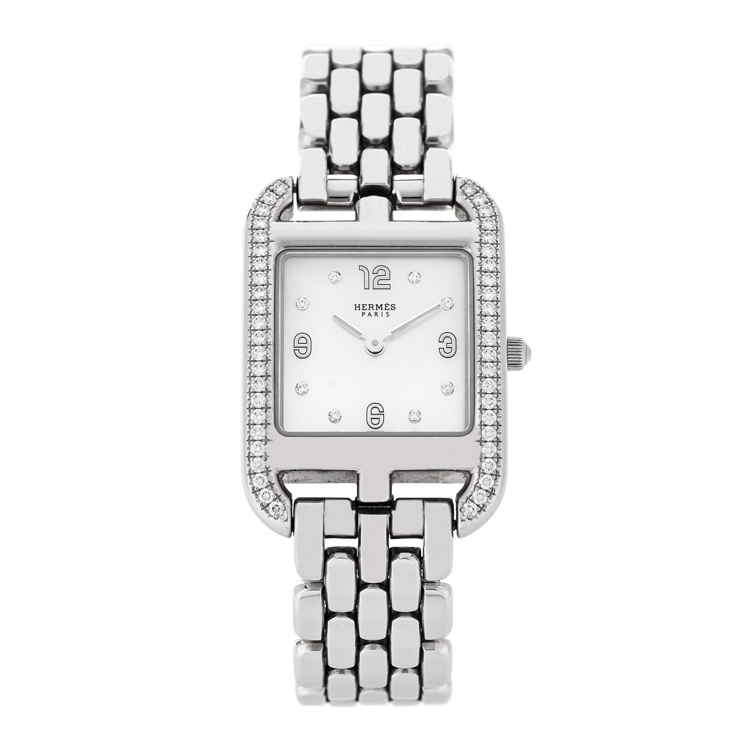 Hermes Stainless Steel Diamond Bezel Mother of Pearl 23mm Cape Cod Quartz Watch 1 of 5