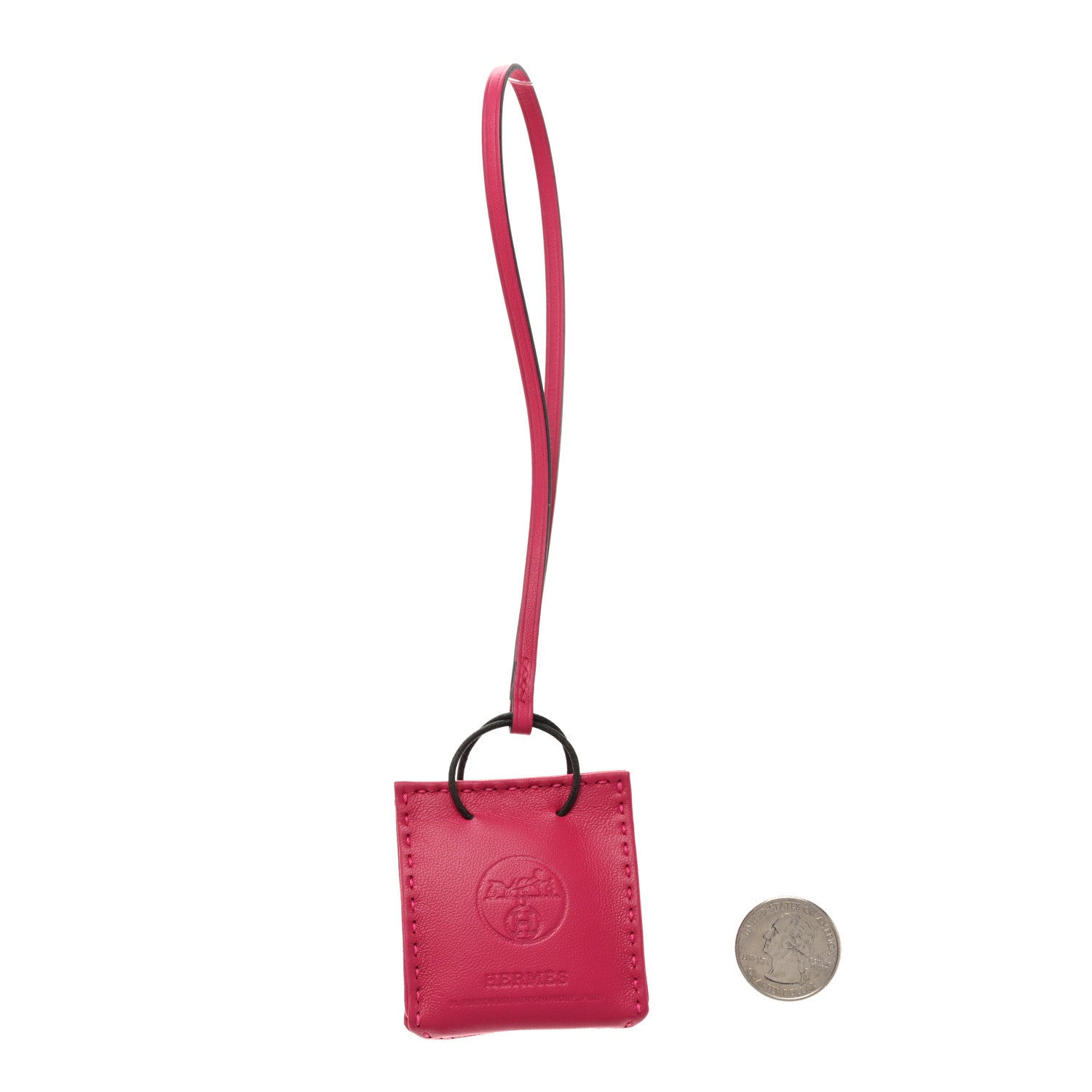 Hermes Milo Lambskin Swift Shopping Bag Charm Rose Mexico 2 of 3