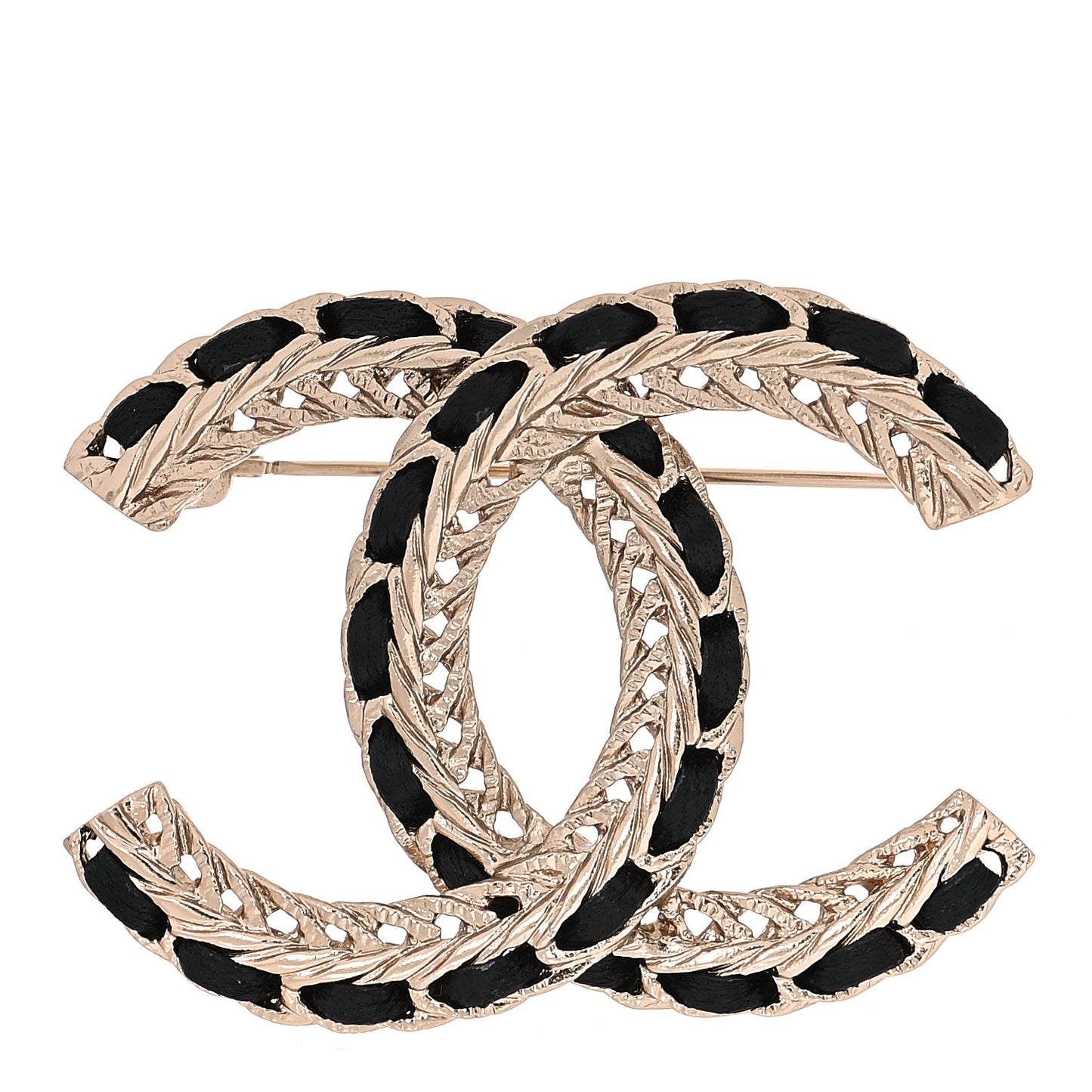 Lambskin Chain CC Brooch Black Gold