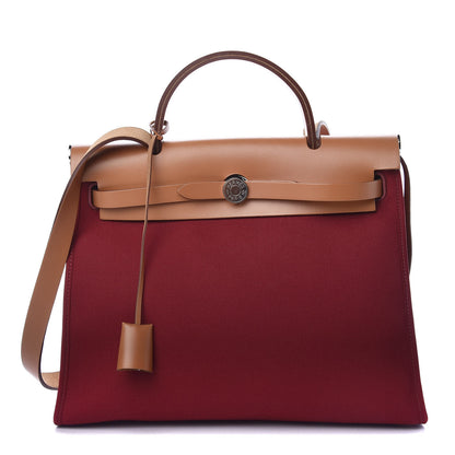 Hermes Vache Hunter Toile Herbag Zip 31 PM Rouge Grenat Natural 2 of 11