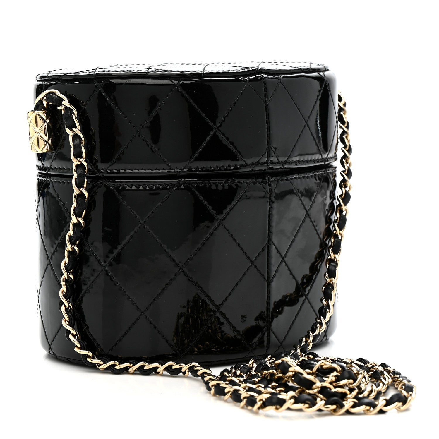 Chanel Patent Quilted Round Clutch With Chain Black 3 of 12